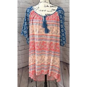 Avenue Women’s Bohemian Print Short Sleeve Blouse (Size 26/28)